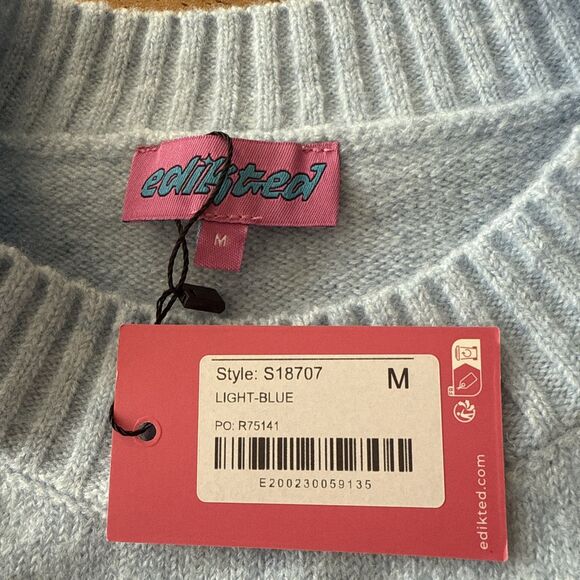 EDIKTED Shirley Oversized Knit Crewneck Sweater Light Blue Size Medium NWT NEW - Picture 3 of 11